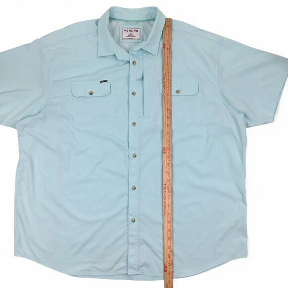 Poncho Shirt Mens 3XL Button Up Short Sleeve Magnetic Pockets Performance Blue - Picture 14 of 14